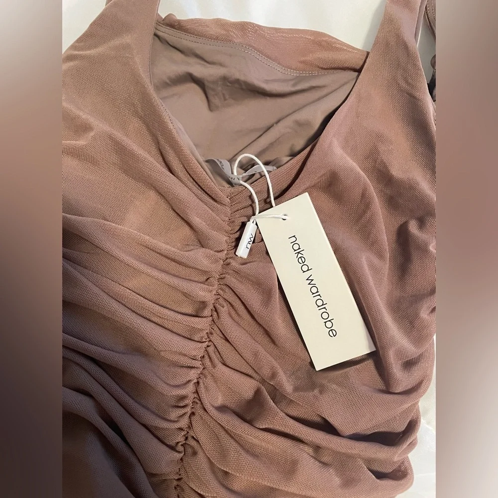 NWT Naked Wardrobe sexy mesh brown Mini Dress